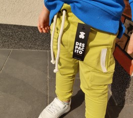 Bawełniane spodnie Despacito bojówki z gumką w nogawce limonka