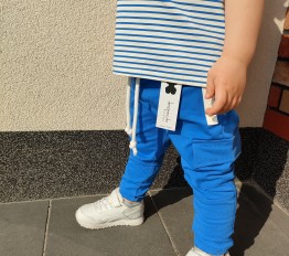 Bawełniane spodnie Despacito bojówki z gumką w nogawce  niebieski