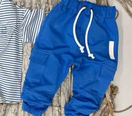 Bawełniane spodnie Despacito bojówki z gumką w nogawce  niebieski