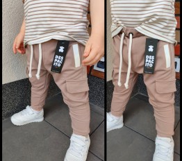 Bawełniane spodnie Despacito bojówki z gumką w nogawce beż