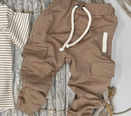 Bawełniane spodnie Despacito bojówki z gumką w nogawce beż