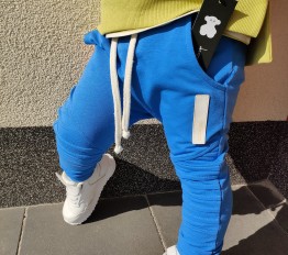 Bawełniane spodnie Despacito 'basic' z przeszyciami na kolanach niebieski