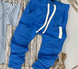 Bawełniane spodnie Despacito 'basic' z przeszyciami na kolanach niebieski