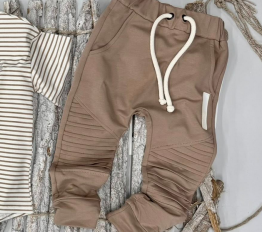 Bawełniane spodnie Despacito 'basic' z przeszyciami na kolanach beż