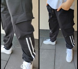 Spodnie bojówki lampas 31047A czarne