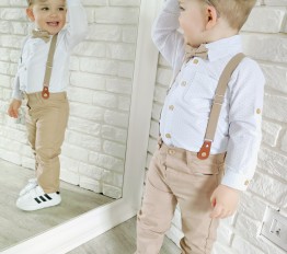 Komplet elegancki z szelkami i muszką beżowy 