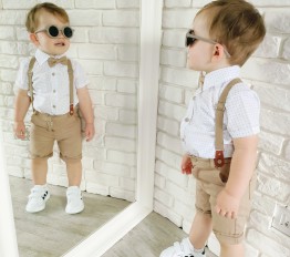 Komplet elegancki letni ciemno beżowy 