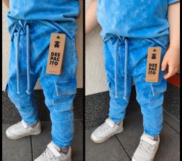 Spodnie Despacito dekatyzowane jogger z efektem Off-White niebieskie