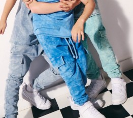 Spodnie Despacito dekatyzowane jogger z efektem Off-White niebieskie