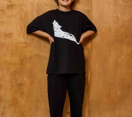 MashMnie T-SHIRT WOLF Z PRZECIĘCIEM CZARNY