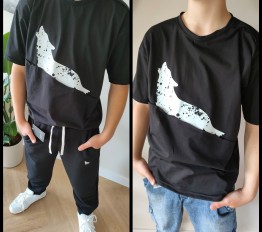 MashMnie T-SHIRT WOLF Z PRZECIĘCIEM CZARNY