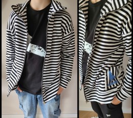MashMnie rozpinana bluza wolf w paski czarno-białe
