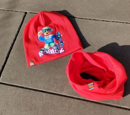 Komplet Roblox czapka plus komin czerwony