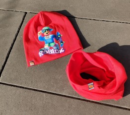 Komplet Roblox czapka plus komin czerwony