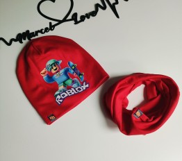 Komplet Roblox czapka plus komin czerwony