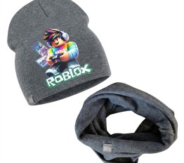 Komplet Roblox czapka plus komin szary melanż