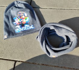 Komplet Roblox czapka plus komin szary melanż