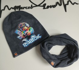 Komplet Roblox czapka plus komin szary melanż