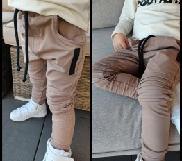 Spodnie Despacito bawełniane z przeszyciami latte