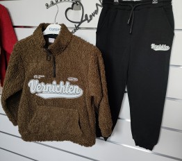 Komplet ocieplany bluza baranek na stójce + joggery khaki